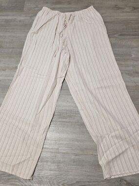 Light Brown Striped Wide Leg Drawstring Pants